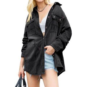 Womens Denim Jacket Oversized Casual Trendy Long Sleeve Button Down Jean Shacket